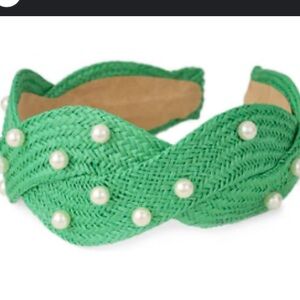 •NATASHA•NWT KELLY GREEN PEARL STUD BRAIDED RATTAN HEADBAND